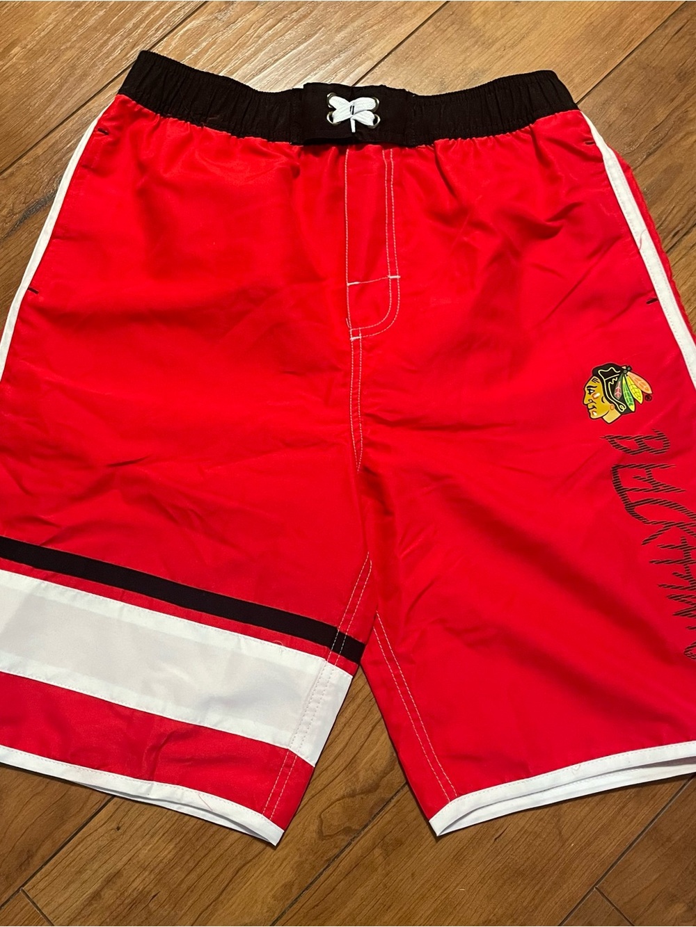 NHL Kids Red and Black Chicago Blackhawks Swim Trunks